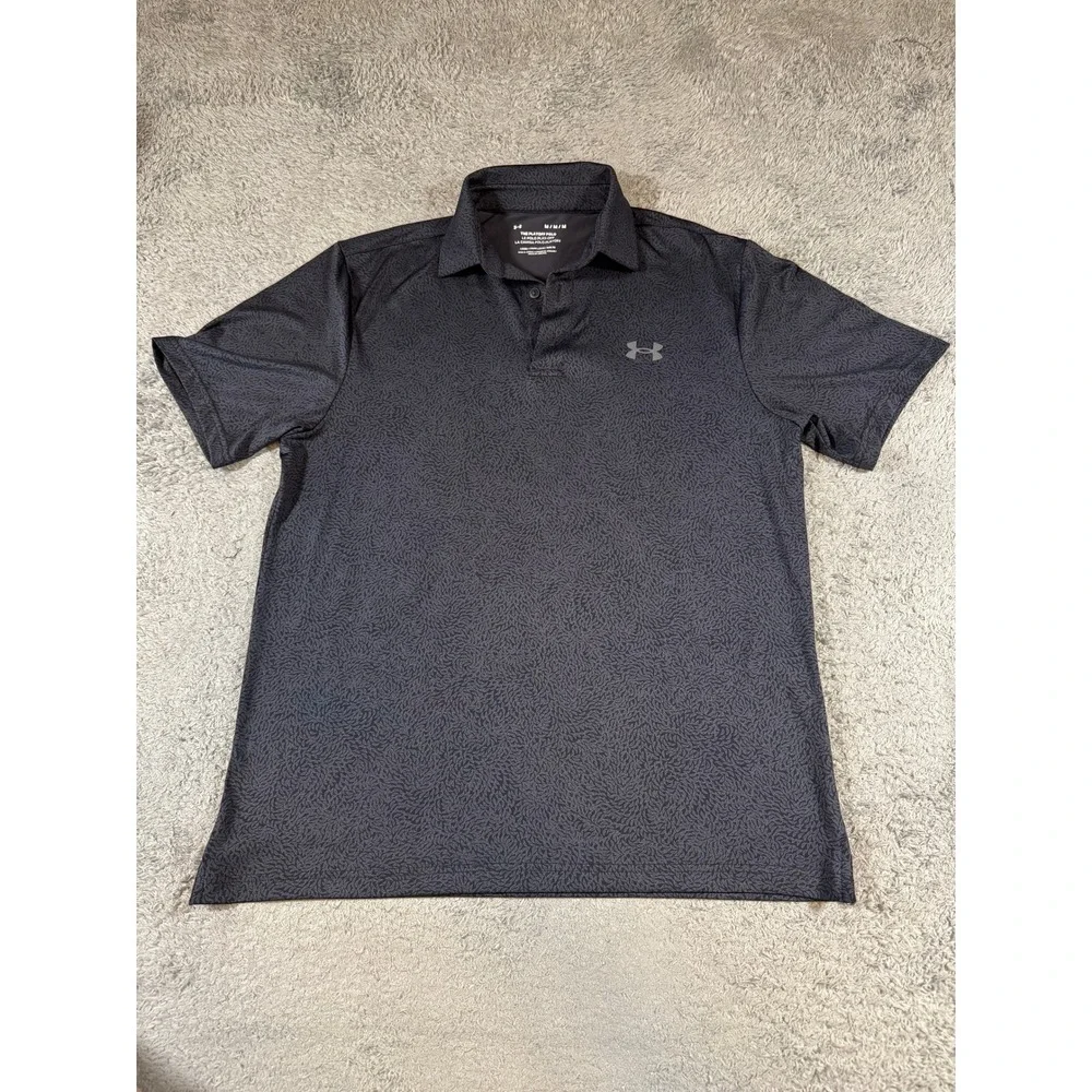 Under Armour Mens The Playoff Polo Shirt Medium Black Gray Pattern Performance
